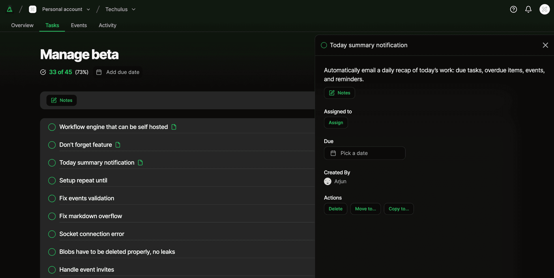 Task management interface